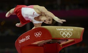 Igor Pakhomenko of Russia competes in the vault event during the men's gymnastics qualification during the London 2012 Olympic Games